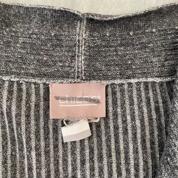 Chico's Womens Gray Ribbed Knit Open Waterfall Front Cardigan Sweater Sz 2 US L - Picture 3 of 11